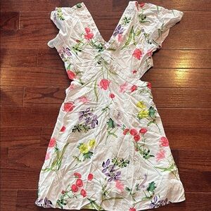 LOFT Pink and Red Ruffled Cut-Out Mini Sundress